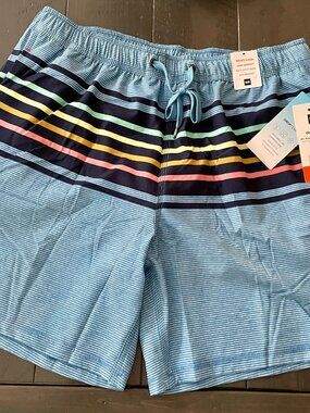 NEW WITH TAGS Saxx Oh Buoy 7" Blue Striped 2N1 Swim Trunk - Size Large